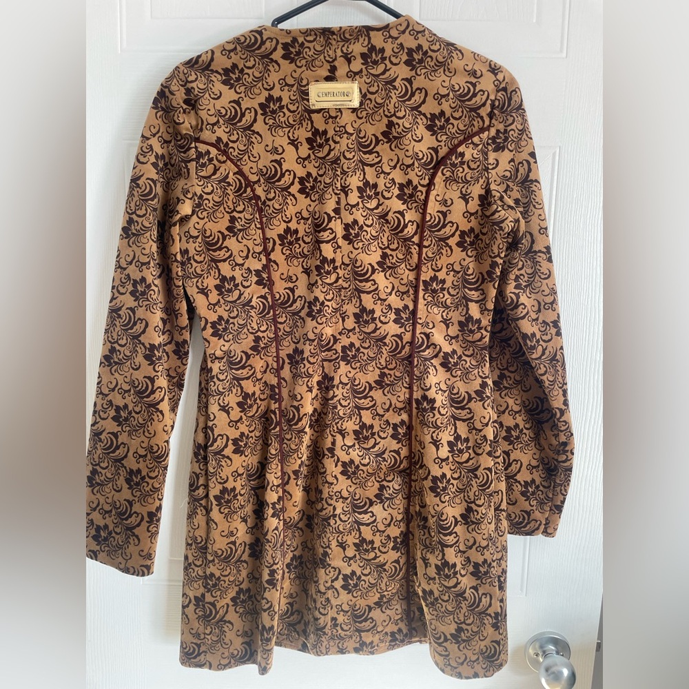 Jacquard Brocade Coat Brown Floral XL - Picture 8 of 14